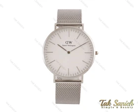 ساعت دنیل ولینگتون مردانه بندحصیری نقره ای صفحه سفید DW-3879-G