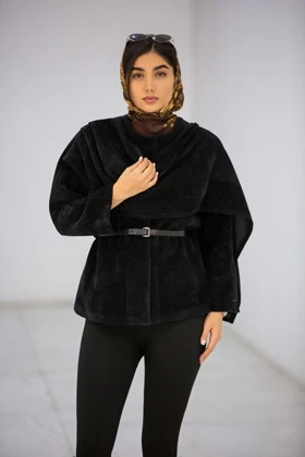 پالتو کت بیسکوییتی شالدار (مشکی)
