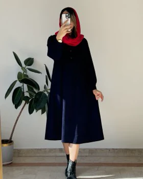 پیراهن مانتویی پاییزه آنیل جیب‌دار