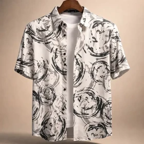 محصول فوق لوکس مستر کوالیتیپیراهن طرح هاوایی سفید نخی ضد چروک با پارچه فوق استثنایی کد2