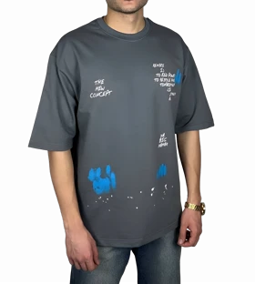 تیشرت آستین کوتاه مردانه طوسی طرح دار گرافیکی