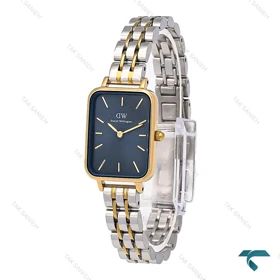 ساعت زنانه DW مستطیلی دورنگ طلایی صفحه سرمه ای DW-7122-L