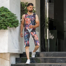 ست رکابی شلوارک مردانه Nike طرح ببر