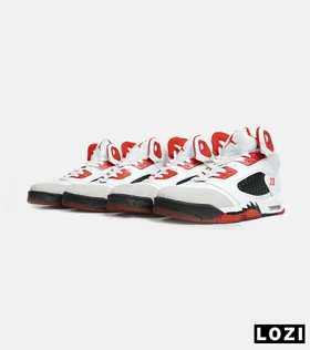 کتانی ساق‌دار زنانه و مردانه سفید مشکی قرمز Nike air jordan 5