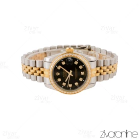 ساعت رولکس دیت جاست زنانه صفحه مشکی دور نگین 104963