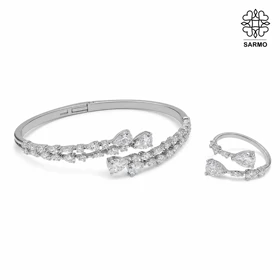 ست بنگل و انگشتر نگین‌دار اشکی نقره ای HGH کد 312050200