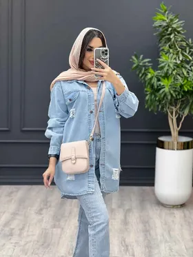 مانتو جین زاپ‌دار آبی روشن