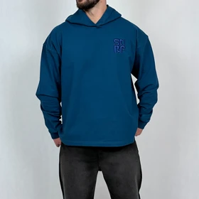 هودی مردانه آبی کله غازی پنبه دو نخ طرح مینیمال