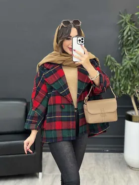 پالتو چهارخونه تک دکمه بغل چاک