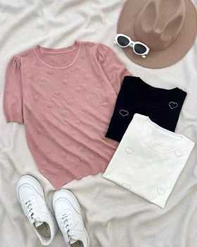 بلوز بافت قلب نگین‌دار کد 5458