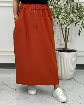 دامن لینن جیب‌دار 6014 (آجری)