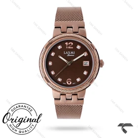 ساعت لاکسمی 8111-5 زنانه قهوه ای بند حصیری Laxmi-9110-L