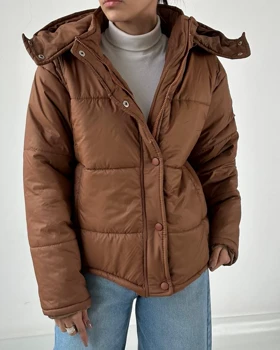 کاپشن کلاهدار کد 130077 (عسلی)