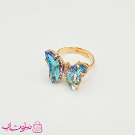 انگشتر زنانه طرح پروانه کریستالی آبی بنفش فری سایز کد 48