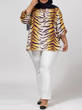 بلوز زنانه سایز بزرگ کرپ ژورژت یقه ایستاده چین‌داره 40111