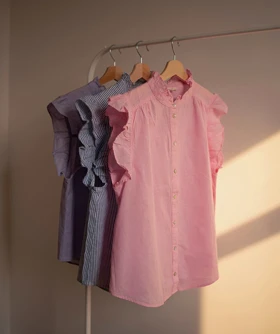 بلوز لینن آستین چین‌دار دکمه صدفی H&M270