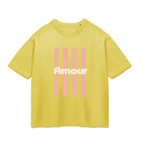 تیشرت باکسی پپا طرح Amour رنگ خردلی