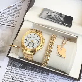 ست لوکس مردانه ساعت گردنبند دستبند انگشتر 300350440