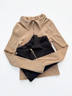 بلوز کبریتی یقه انگلیسی نیم زیپ