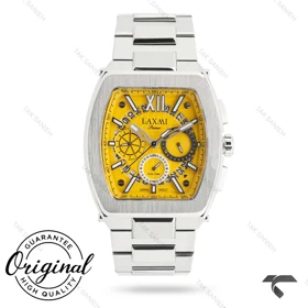 ساعت لاکسمی مستطیلی مردانه 8818-5 سیلور صفحه زرد Laxmi-9666-G