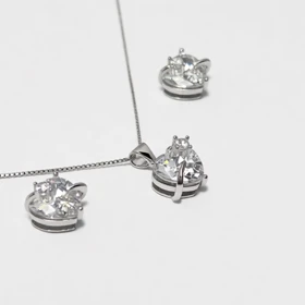 نیم ست نقره 925 اصل مدل قلبی و نگین‌دار