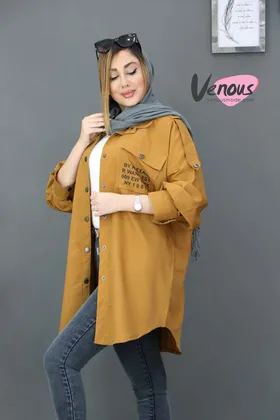 مانتو پوپلین جیب چاپی دکمه دار
