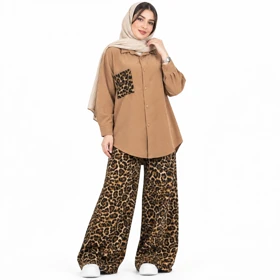 ست مانتو و شلوار زنانه مخمل کبریتی پلنگی کد 184