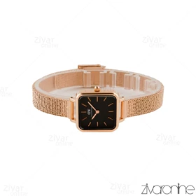 ساعت دنیل ولینگتون زنانه مربعی بند حصیری رزگلد صفحه مشکی 104810