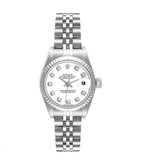 ساعت رولکس دیت جاست زنانه نقره ای صفحه سفید ایندکس نگین Rolex Datejust