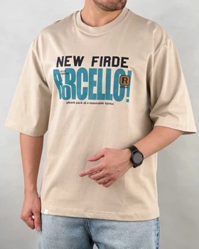 تیشرت مردانه یقه گرد نیوفراید رنگ کرم کد 00304