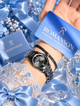 ساعت زنانه صفحه دودی با بند استیل مشکی برند ROMANSON موتورژاپنی با کارت ضمانت 12ماهه تصویر دوم