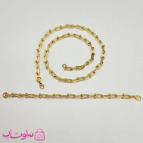ست گردنبند و دستبند زنانه تیفانی طلایی استیل کد 6918