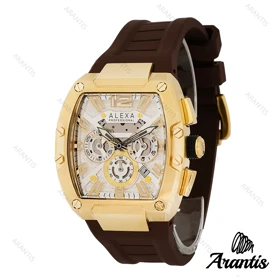 ساعت الکسا 3006 مردانه چند موتوره بند رابر قهوه ای m-10143