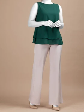 تاپ زنانه دو لایه کرپ حریر یقه گرد کلاسیک نوشا