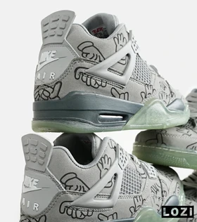 کفش کتانی ساق‌دار مردانه طوسی سبز Jordan 4 x Kaws
