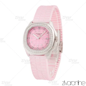 ساعت پتک فیلیپ آکوانا زنانه قاب سیلور صفحه صورتی دور نگین 105608