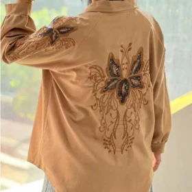 مانتو کتی زنانه طرح پروانه گلدوزی شده