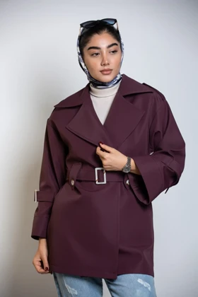 بارانی سانتانا پاگن دکمه دار (بادمجانی)