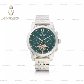 ساعت مچی پتک فیلیپ اوپن هارت فول دیت سیلور صفحه سبز Patek Philippe