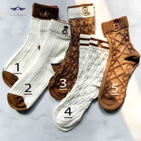 جوراب ساق بلند سفید و قهوه ای تدی شایسته