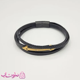 دستبند مردانه چرم استیل مدل رولکس رنگ طلایی مشکی کیفیت مستر کد 1150