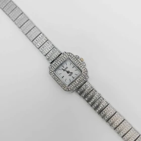 ساعت مچی زنانه مجلسی EHHE نگین‌دار با موتور کوارتز (بند نقره ای صفحه سفید)