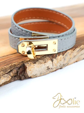 دستبند چرمی لوکس قفل هرمس کد B2219 (فیلی)