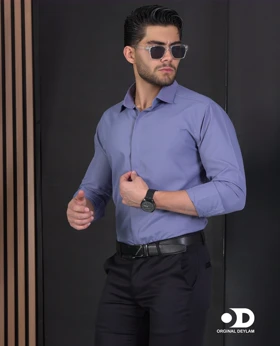 پیراهن دوشین اسپرت-مجلسی مردانه رنگ فیلی کد a25 یقه خرگوشی snt کراوات خور