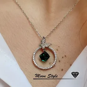 گردنبند دخترونه استیل نگین یشمی ارسال رایگان