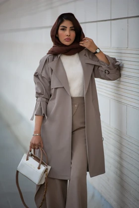 بارانی سانتانا تک شنل آستین بنددار (کرم تیره)