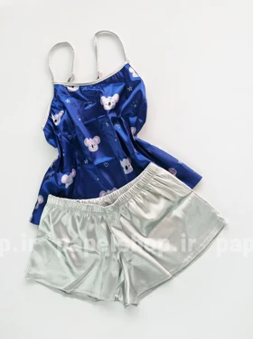 ست لباس خواب تاپ و شورتک ساتن طرح کوآلا و ستاره