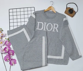 ست بلوز شلوار بافت Dior مدل کایرا کد 40200 (طوسی)