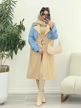 بارانی جین ترکیبی دو جیب