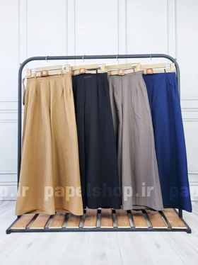 شلوار دامنی لینن جیب کراس با کمربند کنفی